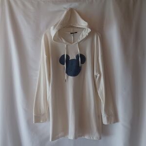 Disney Ivory Hoodie Sweatshirt Fuzzy Gray Mickey Mouse Emblem Pullover Sz 18/20